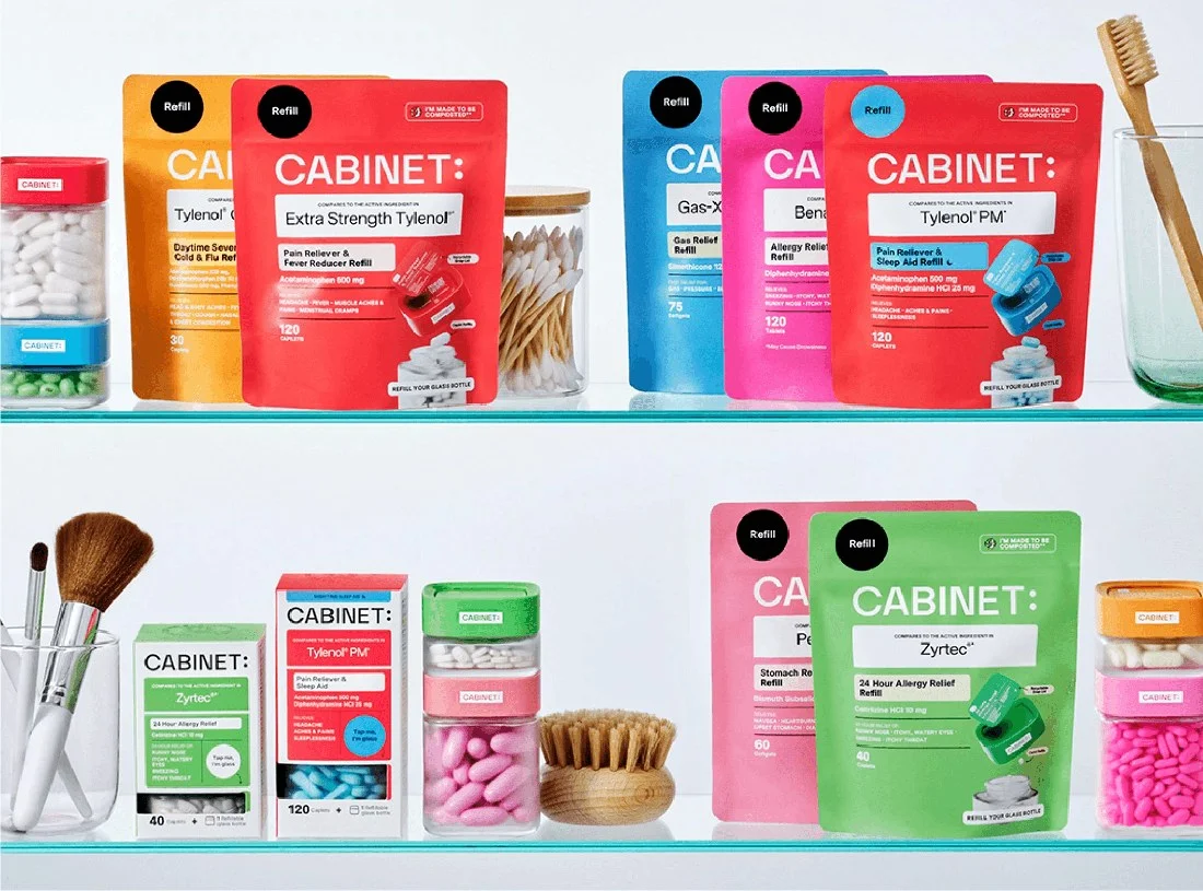 Cabinet Health refillable medicine containers and refill pouches